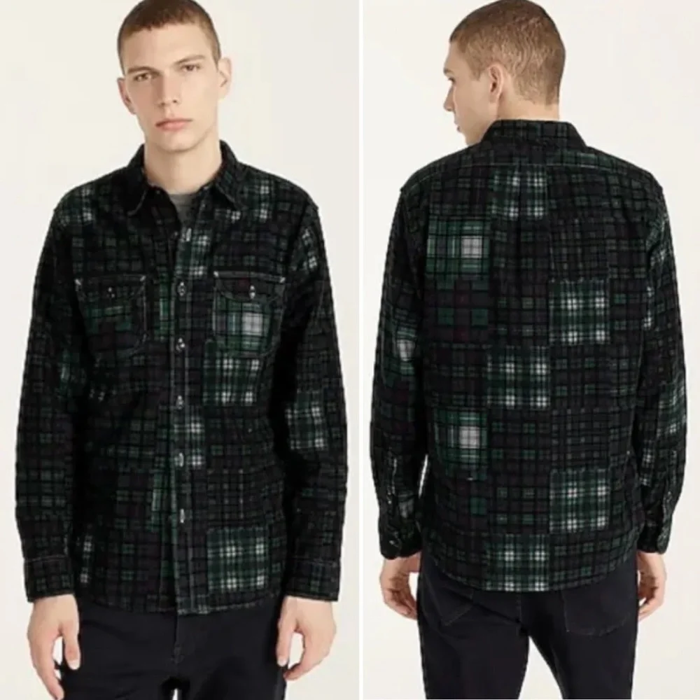 J. Crew Garment Dyed Corduroy Workshirt Large blue green‎ plaid shirt shacket